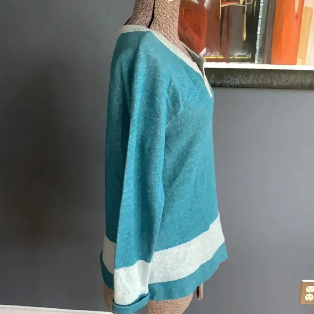 Jones NY Sport turquoise banded French terry top S